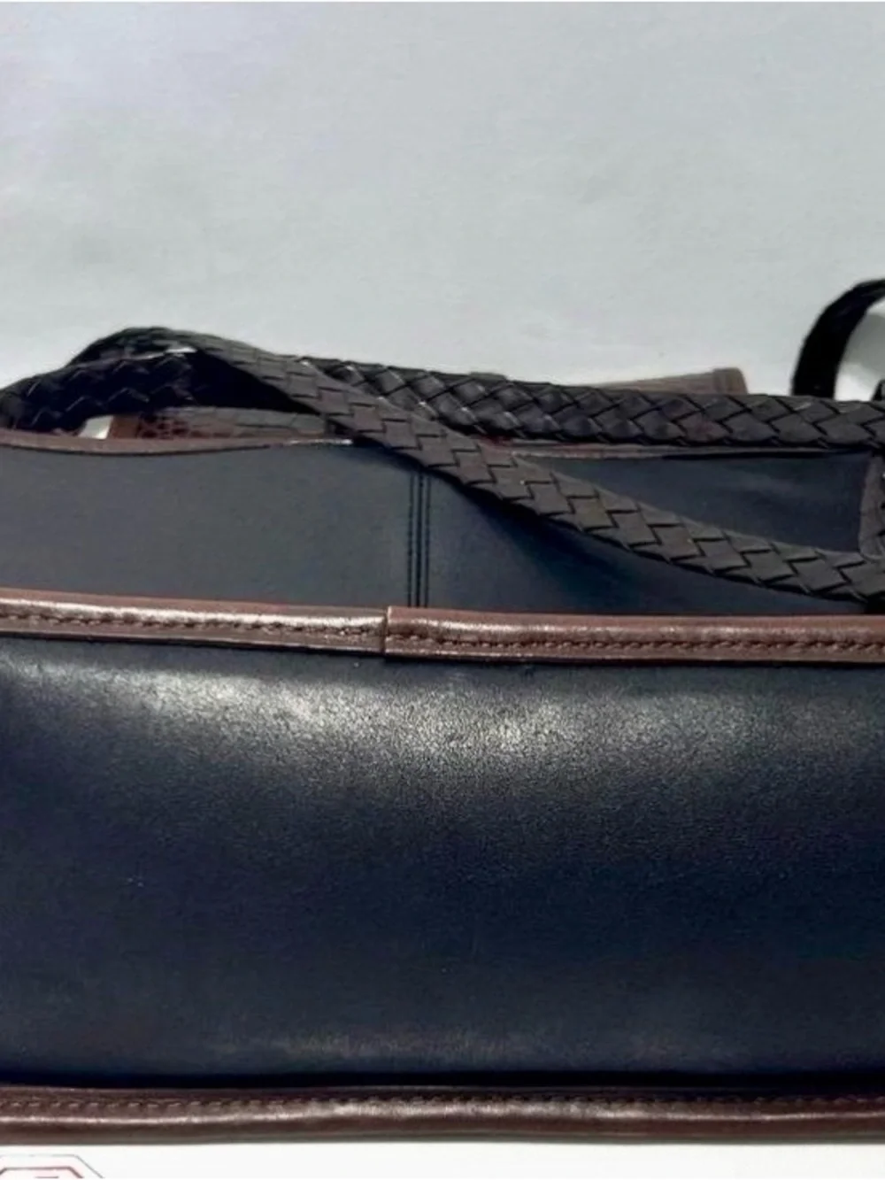 Brighton Black Shoulder Tote with Brown Trim and Heart Charm